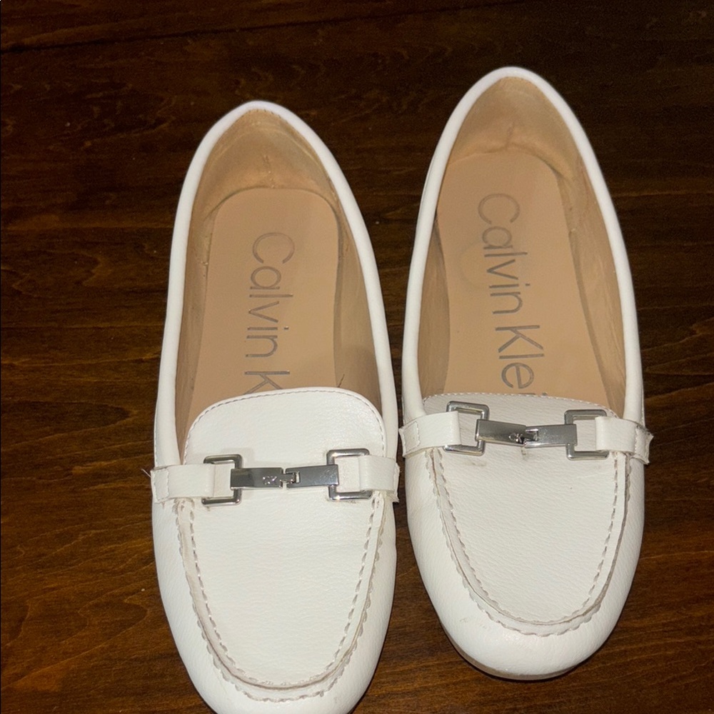 Calvin Klein Women's White Leather Loafers